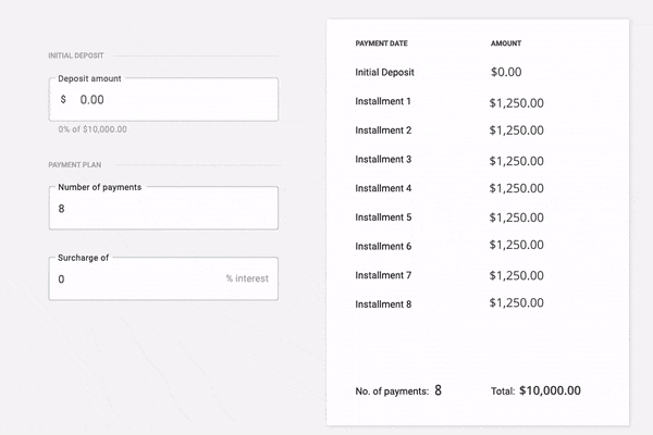 A GIF showcasing how the installment payment plans work on Cashflow.io