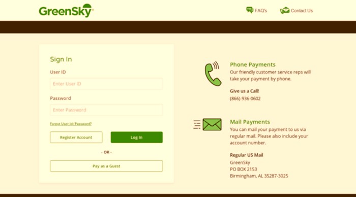 The Greensky customer portal for payments